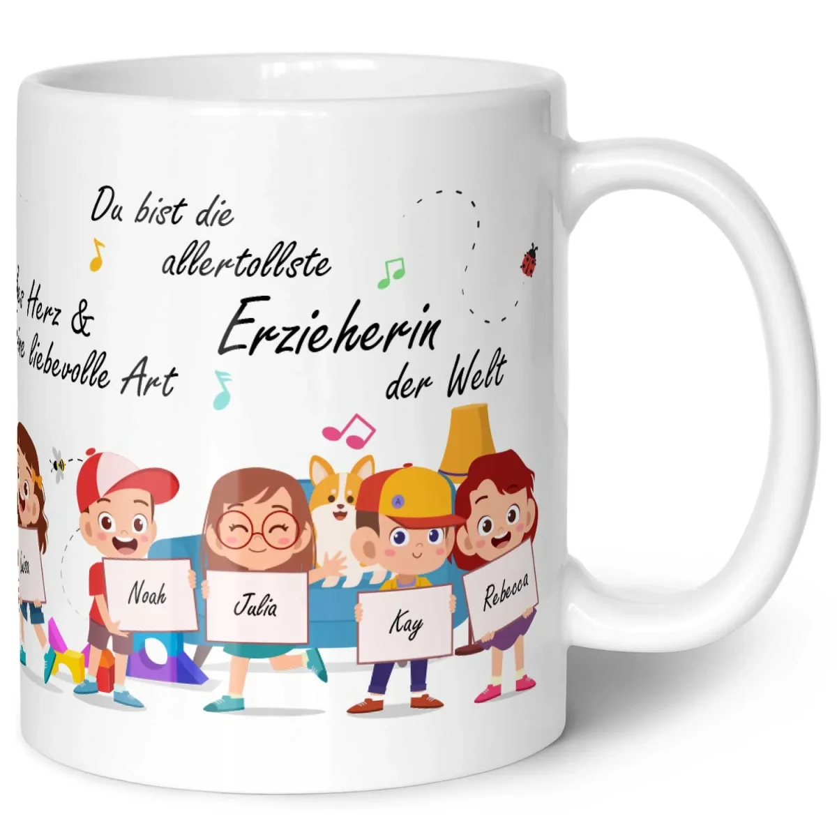 Bedruckte Tasse mit Spruch Erzieher/in Abschied mit Schildern für bis zu 10 Namen – Bild 6