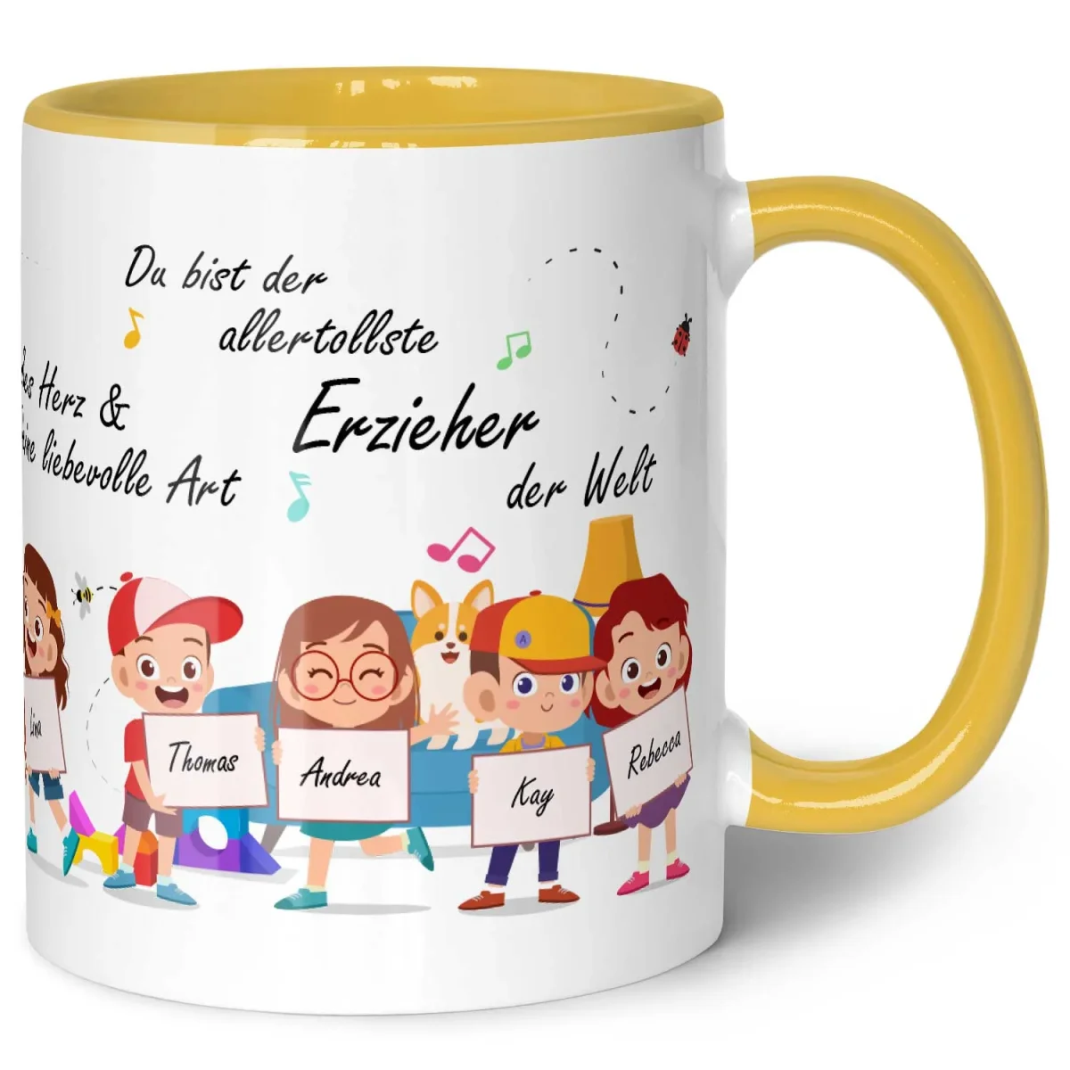 Bedruckte Tasse mit Spruch Erzieher/in Abschied mit Schildern für bis zu 10 Namen – Bild 9