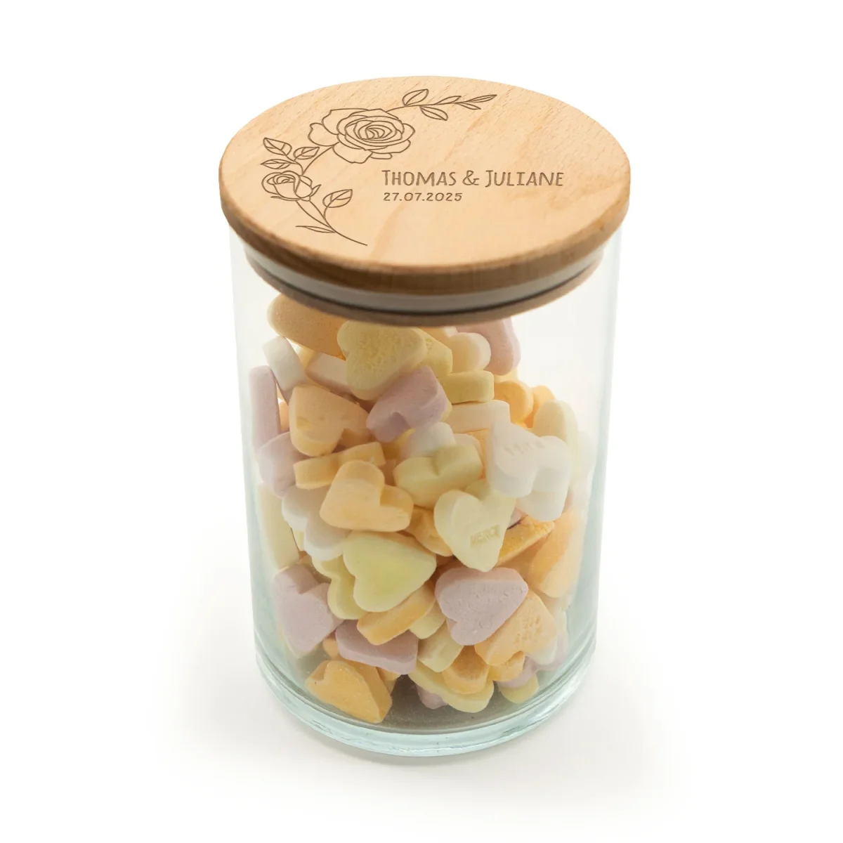 Graviertes Vorratsglas mit Holzdeckel - Rose – Bild 4