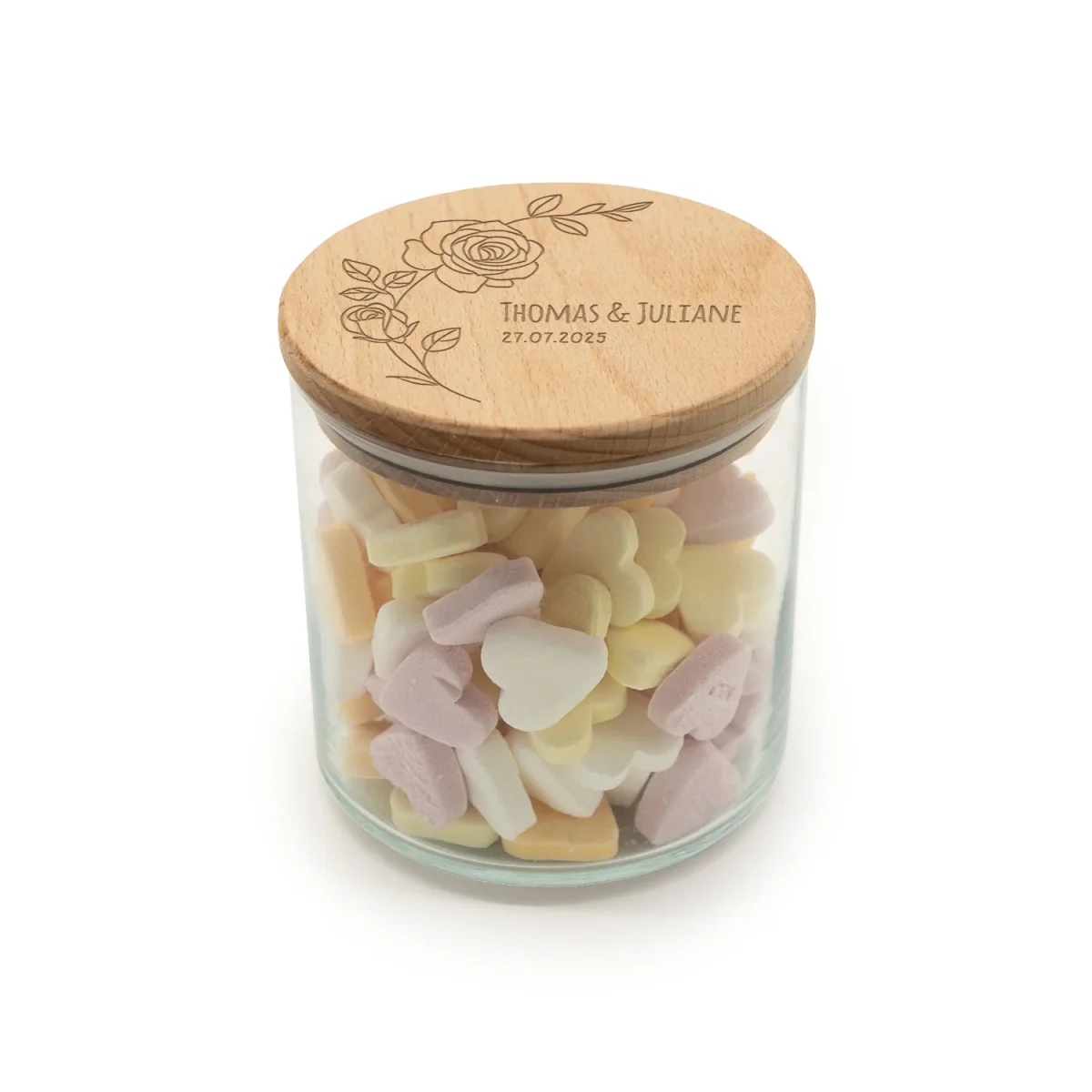 Graviertes Vorratsglas mit Holzdeckel - Rose – Bild 3