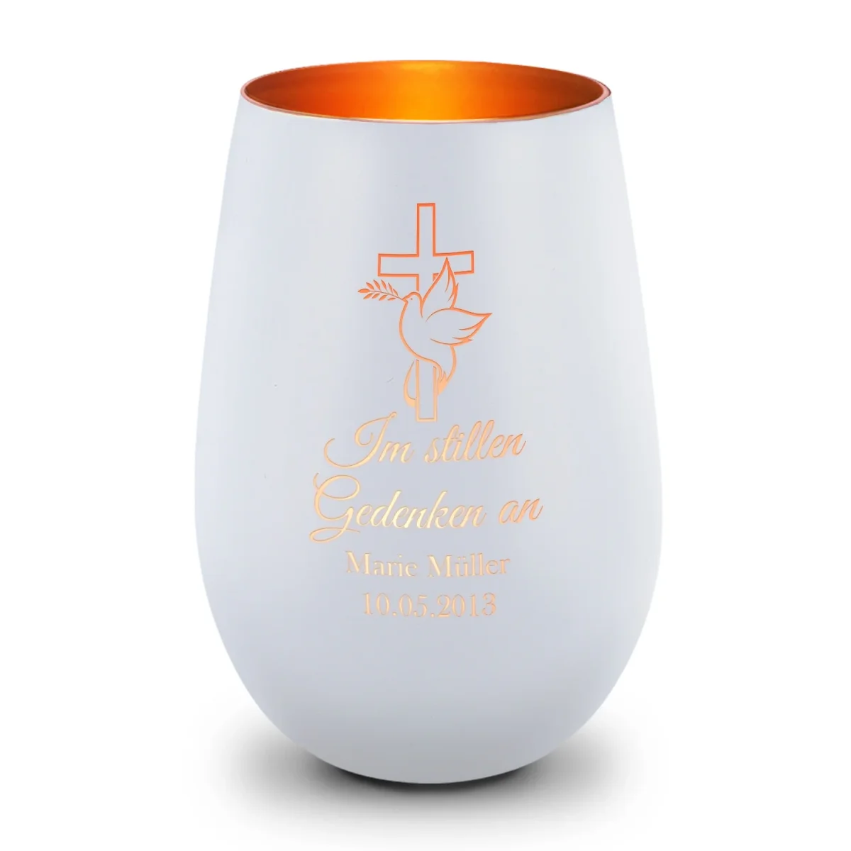 Deko Windlicht aus Glas mit Gravur - Im Stillen Gedenken - Personalisiert mit Namen & Datum - Trauer – Bild 8