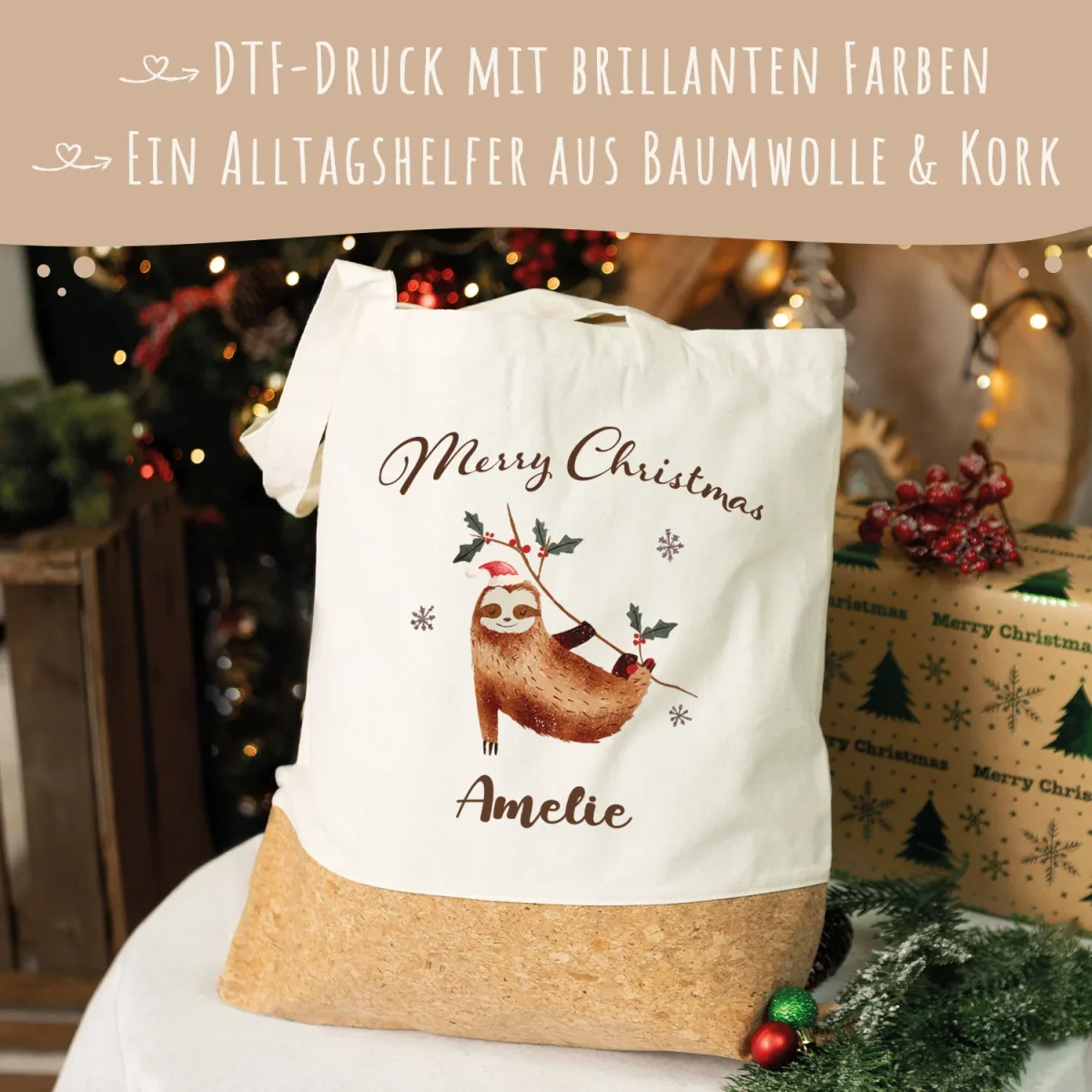 Einkaufstasche Kork - Faultier – Bild 4