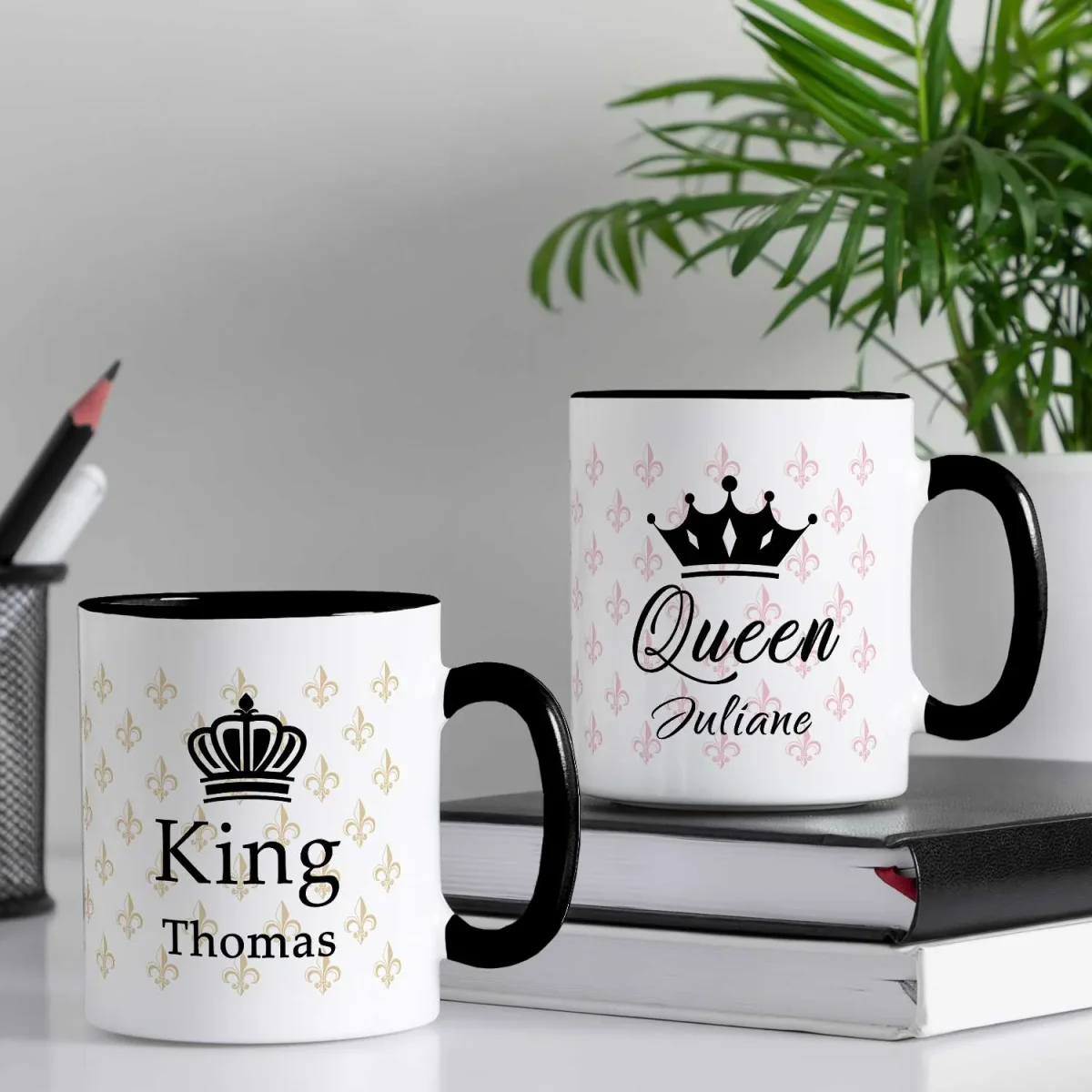 Bedruckte Tassen mit Spruch - King & Queen mit Namen – Bild 2