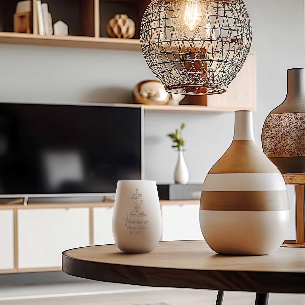 Deko Windlicht aus Glas mit Gravur - Im Stillen Gedenken - Personalisiert mit Namen & Datum - Trauer – Bild 9