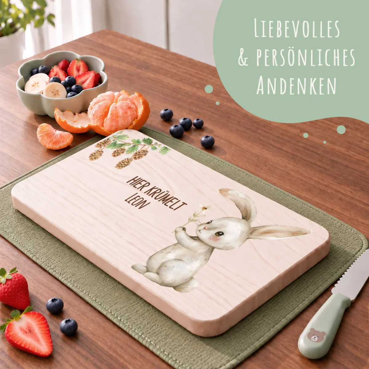 Bedrucktes Frühstücksbrettchen "Hier Krümelt" mit Tiermotiv & Namen – Bild 4