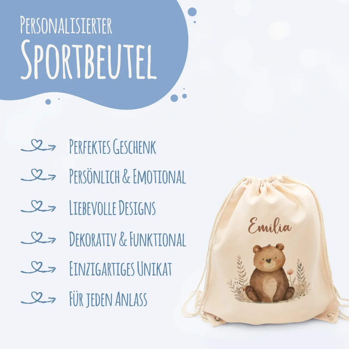 Turnbeutel mit Kindermotiv - Waldtier - für Kinder – Bild 5