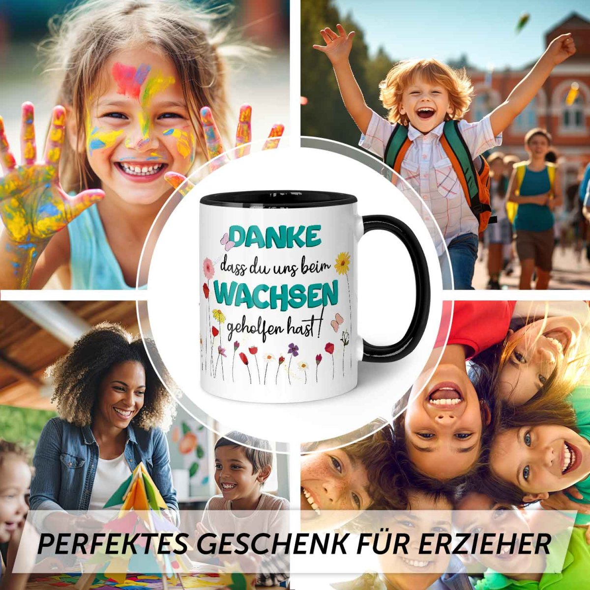 Bedruckte Tasse mit Spruch - "Danke dass du uns beim Wachsen geholfen hast" – Bild 7