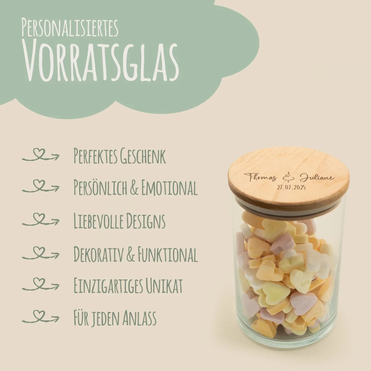Graviertes Vorratsglas mit Holzdeckel - Namen – Bild 6