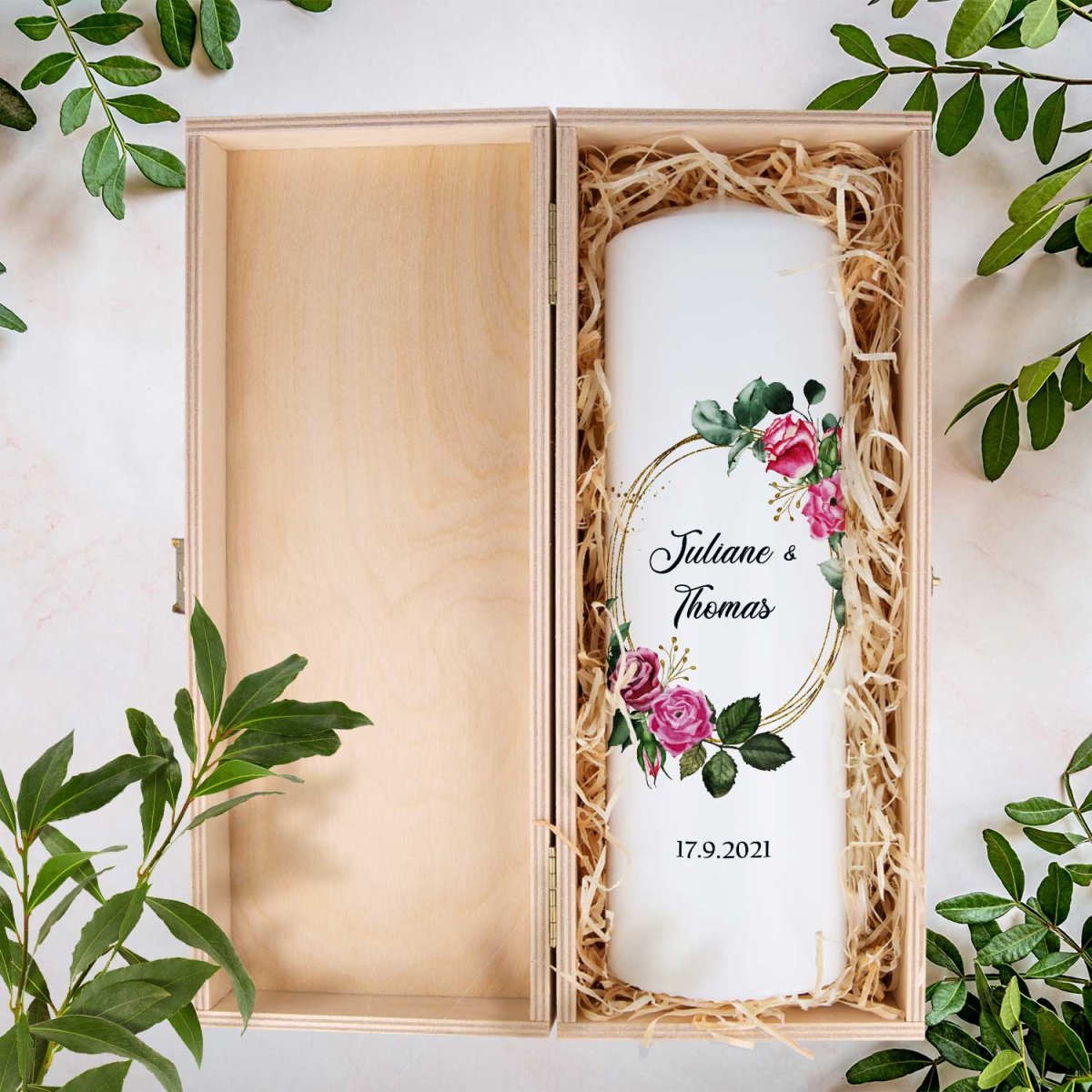 Große Kerze "Pink Rose" - Hochzeitskerze mit Namen, Datum & Wunschtext – Bild 8