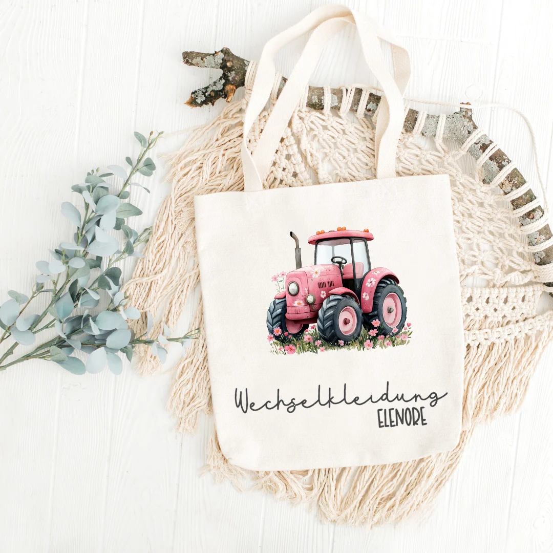 Beutel Wechselkleidung pinker Traktor