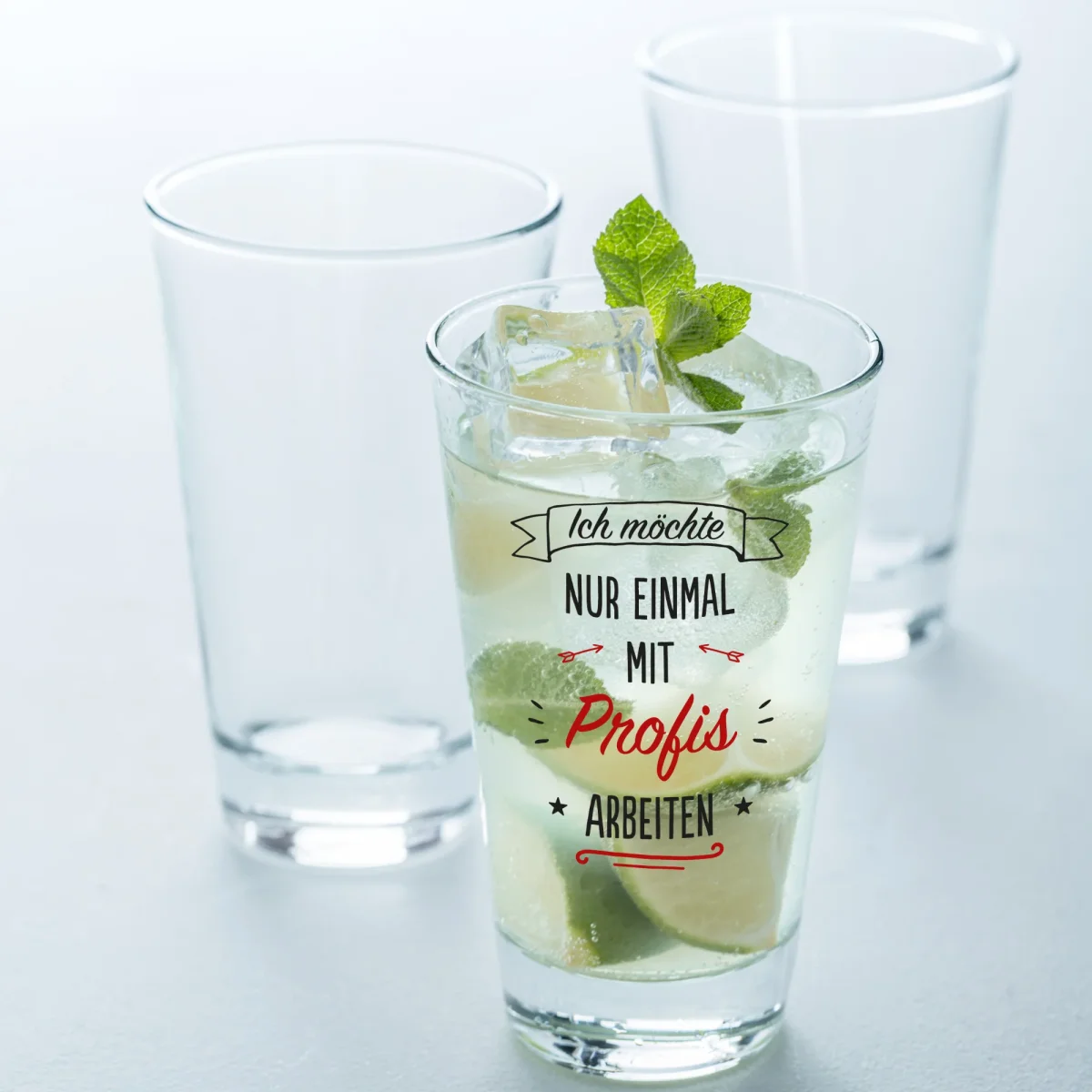 Leonardo Wasserglas mit UV-Druck "Einmal mit Profis arbeiten" – Bild 3