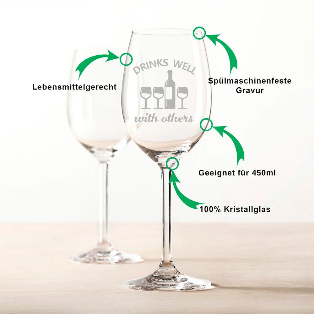 Leonardo Weinglas mit Gravur "Drinks Well with others" – Bild 3