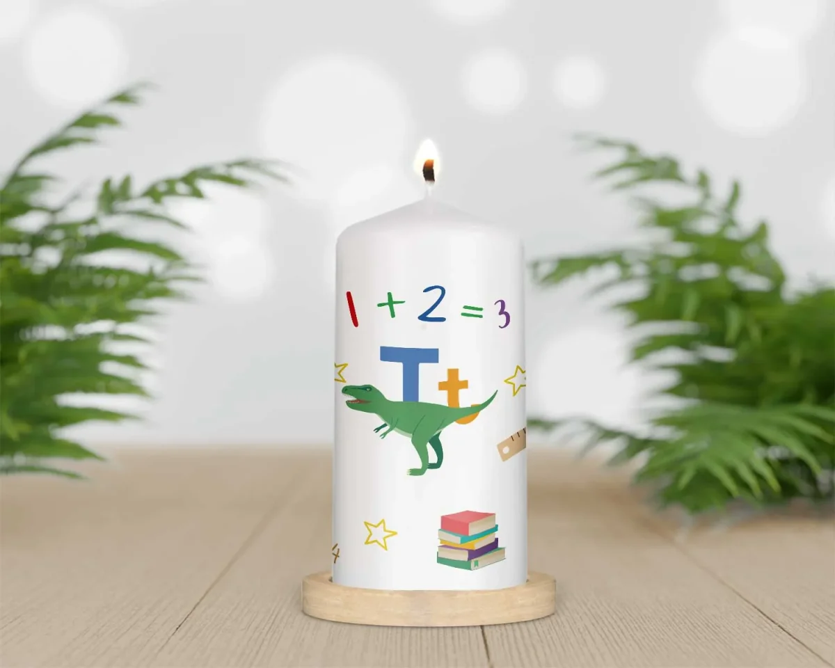 Kleine Kerze "Dino ABC" zur Einschulung – Bild 4