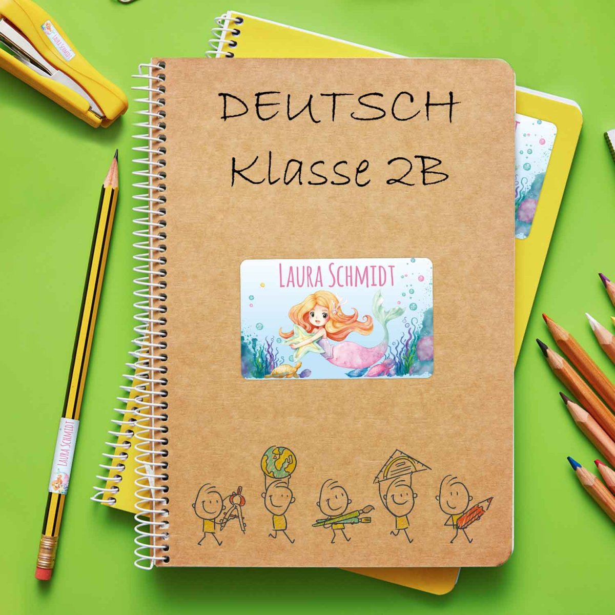 Schuletiketten mit Namen - Meerjungfrau V2 Design - 100 Aufkleber in verschiedenen Größen – Bild 4