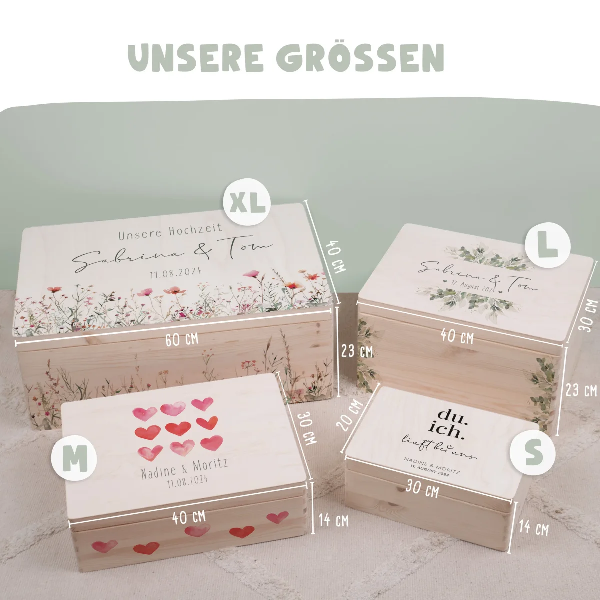 Erinnerungskiste zur Hochzeit „Blätter in der Ecke“ Aquarell personalisiert Druck – Bild 7