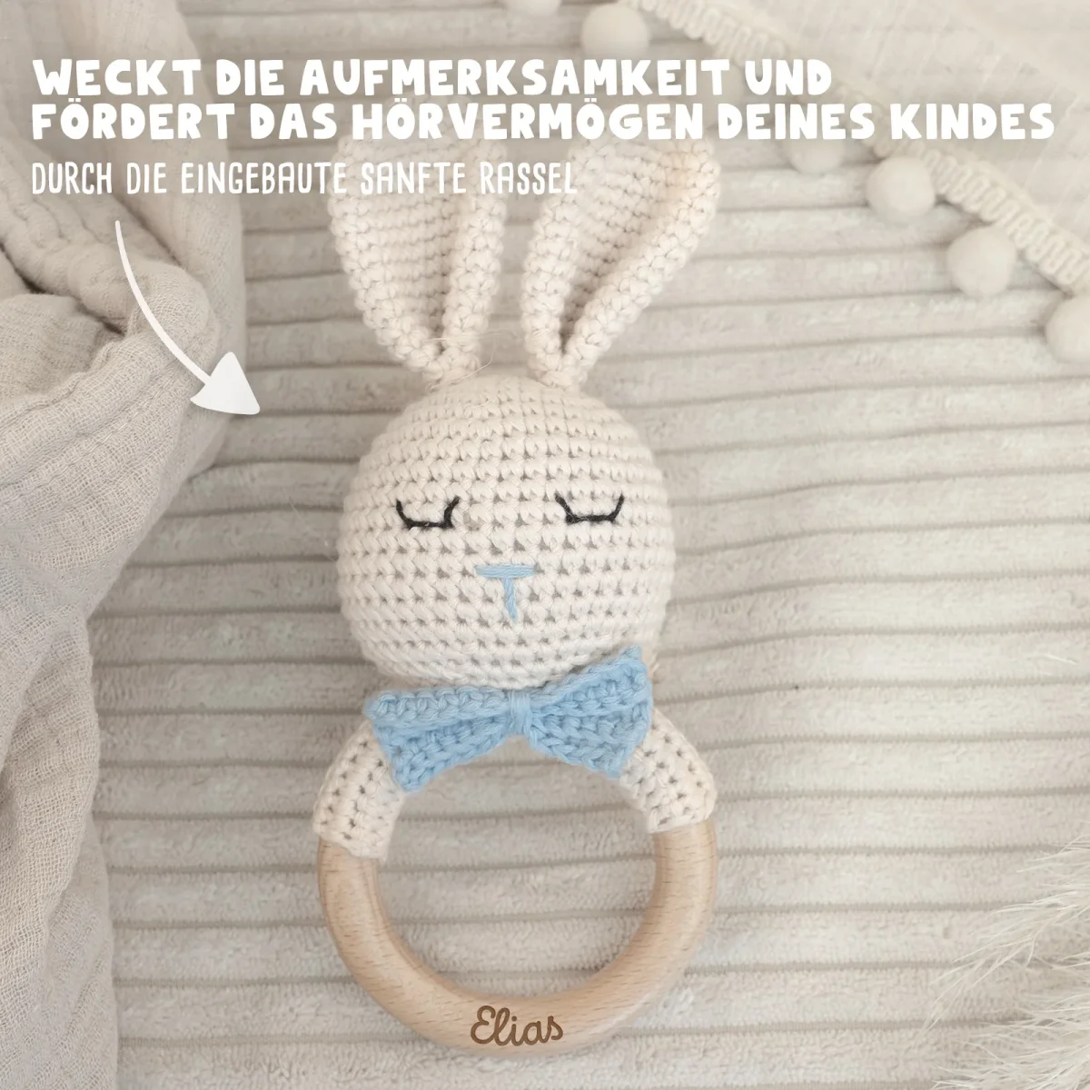Babyrassel „Hasenjunge“ personalisiert Gravur – Bild 5