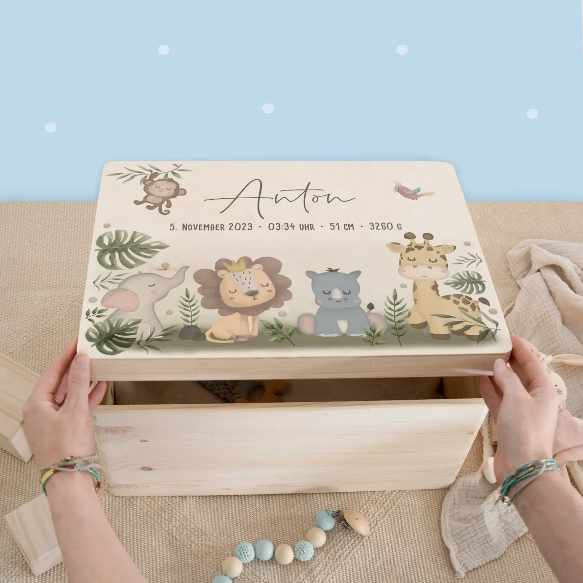 Erinnerungskiste „Safari-Motiv“ Aquarell personalisiert Druck – Bild 3
