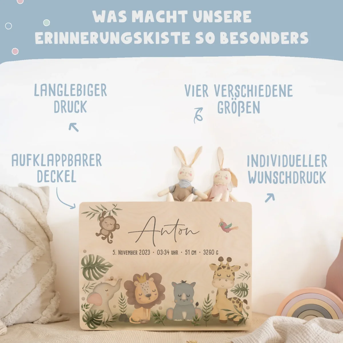 Erinnerungskiste „Safari-Motiv“ Aquarell personalisiert Druck – Bild 4
