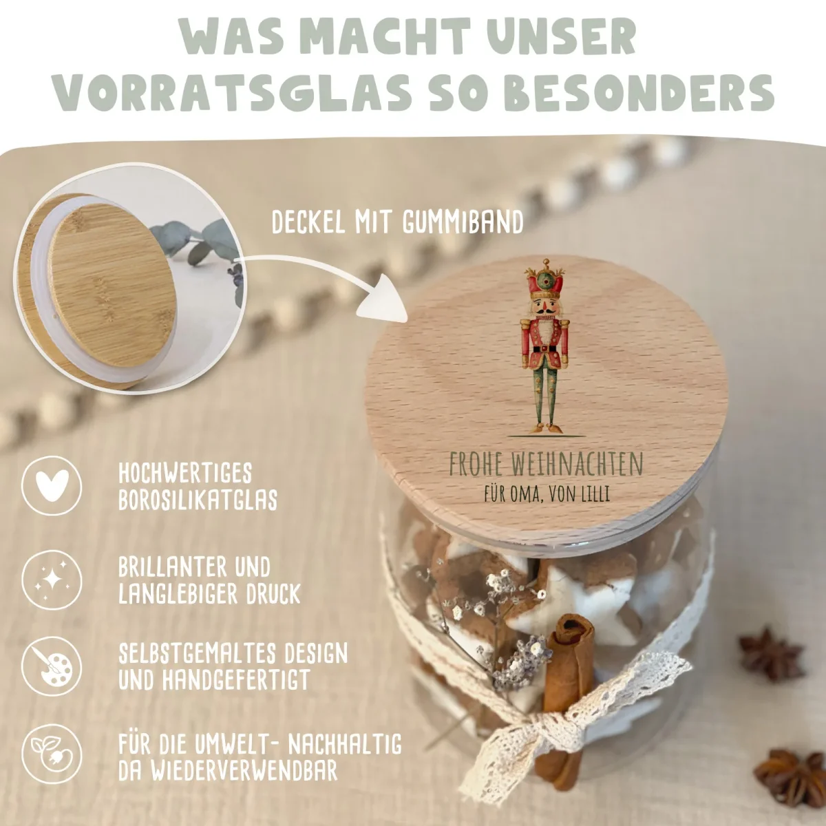 Vorratsglas „Nussknacker – Frohe Weihnachten“ Aquarell personalisiert Druck – Bild 4
