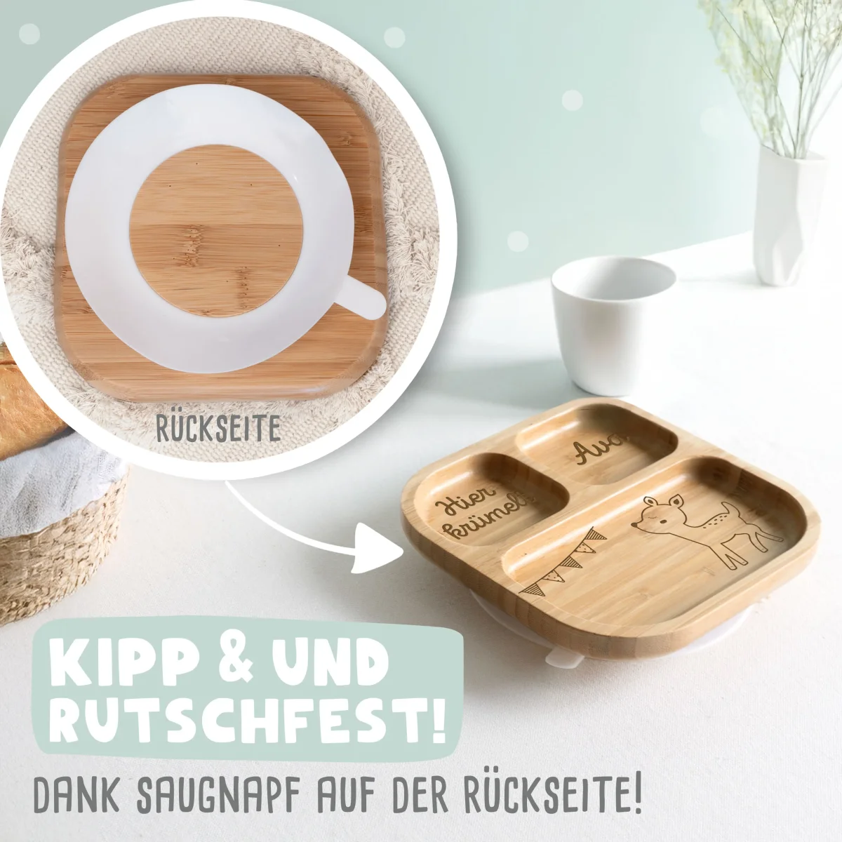 Babyteller „Reh mit Girlande“ personalisiert Gravur – Bild 7