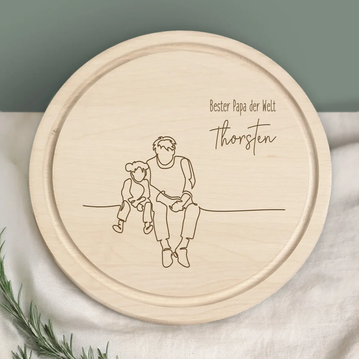 Frühstücksbrettchen zum Vatertag Rund Buche „Bester Papa Mädchen“ personalisiert Geschenk Gravur – Bild 2