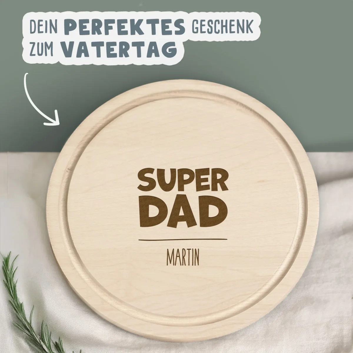 Frühstücksbrettchen zum Vatertag Rund Buche „Super Dad“ personalisiert Geschenk Gravur – Bild 3