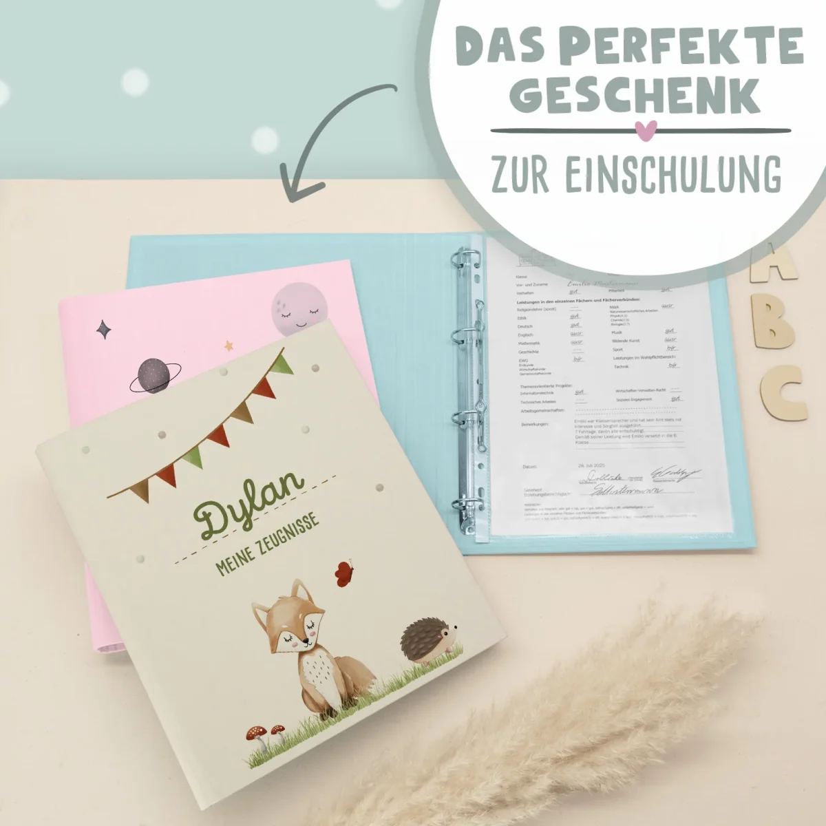 Zeugnismappe Leinen „Safari“ DIN A4 personalisiert Druck – Bild 8