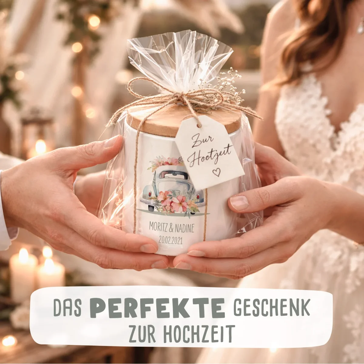 Keramik-Spardose mit Bambus-Deckel „Just Married“ personalisiert Sublimation – Bild 7